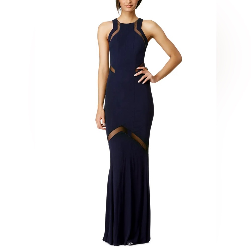 **Jovani Black Halter and Mesh Gown**